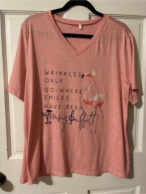 Jimmy Buffett logo Pink V-Neck Graphic Tee - Flamingo Quote
